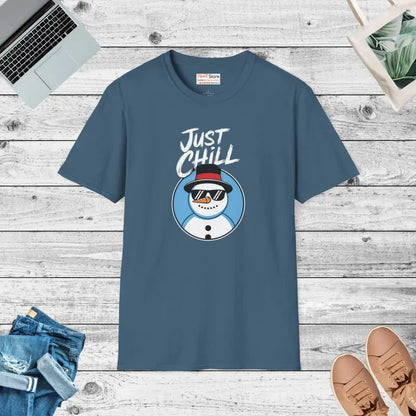 Unisex Softstyle just Chill Snowman T-shirt - Cozy Ring-spun Cotton - s / Indigo Blue T-shirt