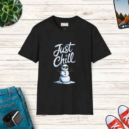 Just Chill Snowman Unisex Softstyle T-shirt in Ring-spun Cotton - Xs / Black T-shirt