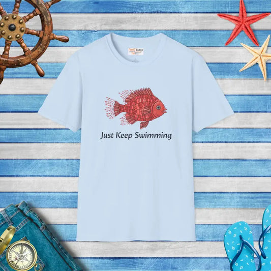 Dive Into Comfort with Keep Swimming Unisex Softstyle Tee - Light Blue / s T-shirt