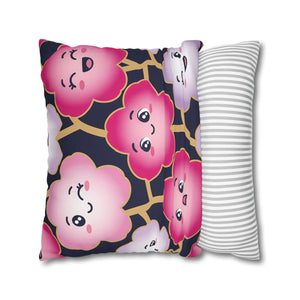 Kawaii Pink Blossom Pillowcase, Cute Floral Decorative Throw Pillow - Pillowcases