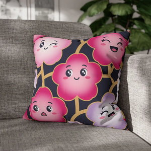 Kawaii Pink Blossom Pillowcase, Cute Floral Decorative Throw Pillow - Pillowcases