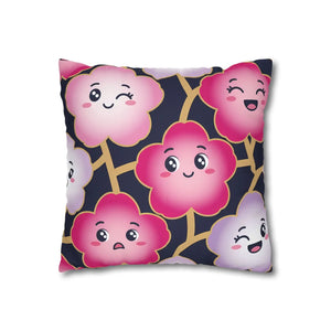 Square pillow cover by DipaliZ with original pink blossom artwork
