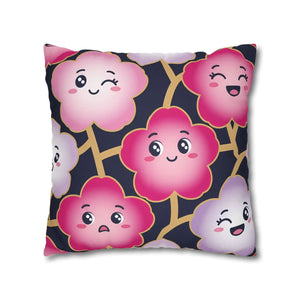 Kawaii Pink Blossom Pillowcase, Cute Floral Decorative Throw Pillow - Pillowcases