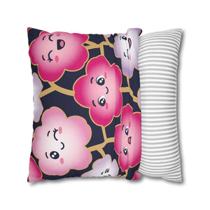 Kawaii Pink Blossom Pillowcase, Cute Floral Decorative Throw Pillow - Pillowcases