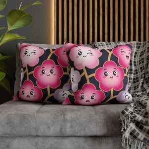 Kawaii Pink Blossom Pillowcase, Cute Floral Decorative Throw Pillow - Pillowcases
