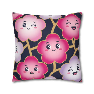Kawaii Pink Blossom Pillowcase, Cute Floral Decorative Throw Pillow - Pillowcases