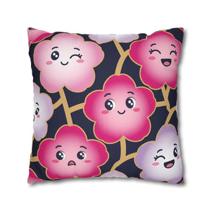 Kawaii Pink Blossom Pillowcase, Cute Floral Decorative Throw Pillow - Pillowcases