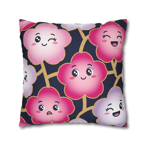 Kawaii Pink Blossom Pillowcase, Cute Floral Decorative Throw Pillow - Pillowcases