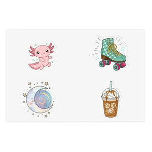 Paper Products - Roller Skate Moon Swirl Iced Coffee Kawaii Sticker Sheet - Dipaliz 6’’ × 4’’ / White / Die-cut