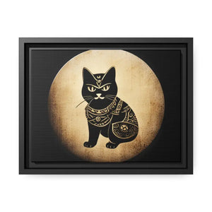 Japanese Samurai Cat Canvas Print Vintage Wall Art - Dipaliz - 12’’ x 9’’ (horizontal) / Black / 1.25’’ - Posters