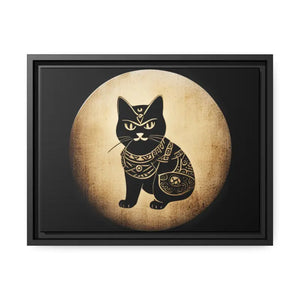 Japanese Samurai Cat Canvas Print Vintage Wall Art - Dipaliz - 16″ x 12″ (horizontal) / Black / 1.25’’ - Posters Prints