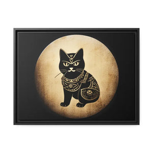 Japanese Samurai Cat Canvas Print Vintage Wall Art - Dipaliz - 24″ x 18″ (horizontal) / Black / 1.25’’ - Posters Prints