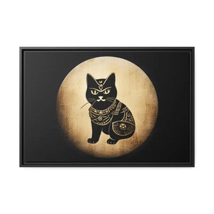 Japanese Samurai Cat Canvas Print Vintage Wall Art - Dipaliz - 30″ x 20″ (horizontal) / Black / 1.25’’ - Posters Prints