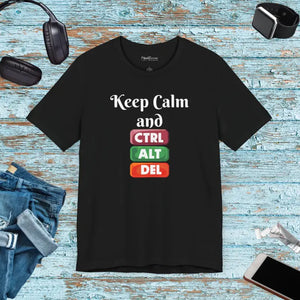 Comfy Unisex Jersey Short Sleeve Tee - Keep Calm Tech Humor - Dipaliz - Black / s - T-shirts