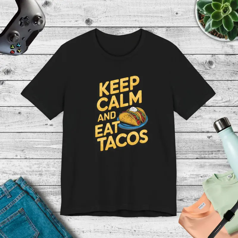 Rock in Style: Keep Calm Eat Tacos Unisex Jersey Tee - Black / Xs T-shirt