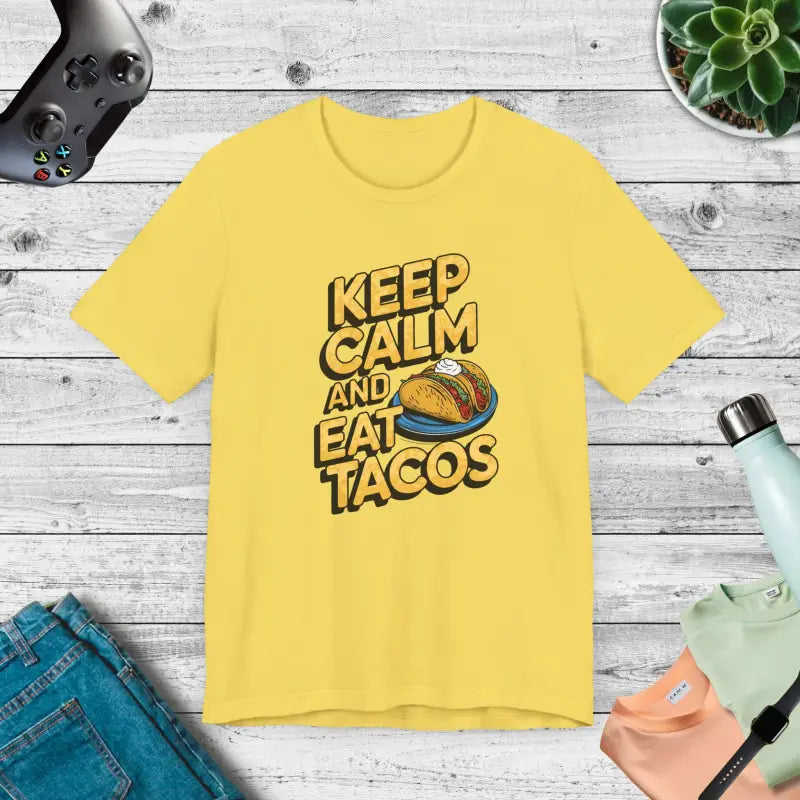 Rock in Style: Keep Calm Eat Tacos Unisex Jersey Tee - Maize Yellow / Xs T-shirt