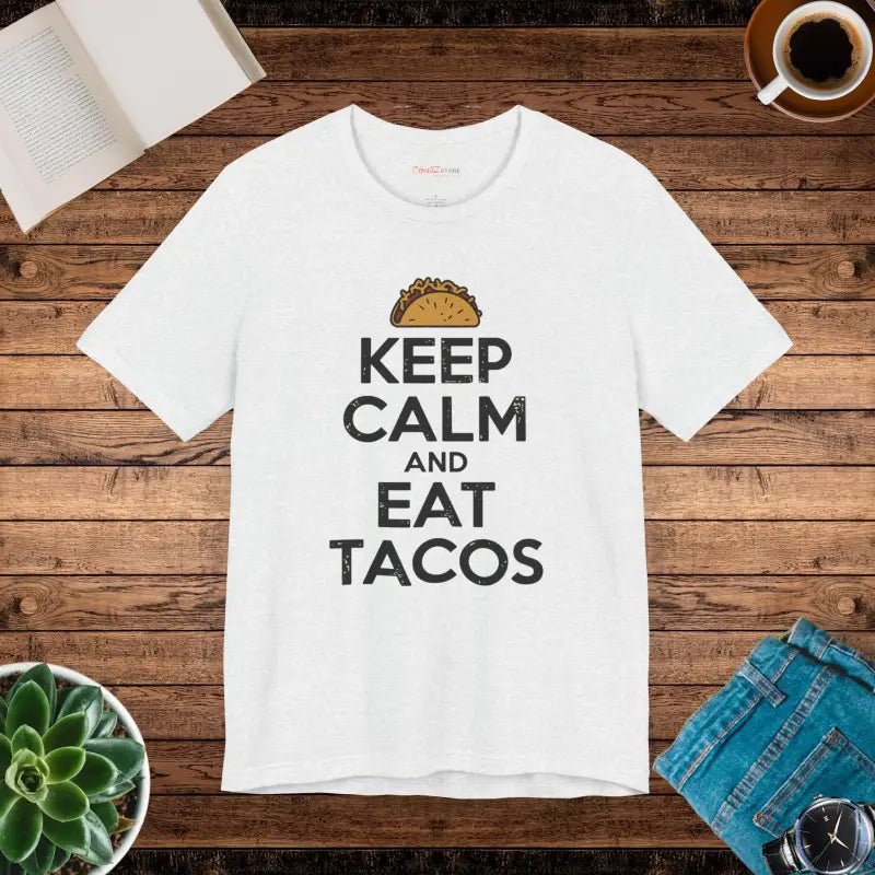 Celebrate with the Keep Calm Eat Tacos Unisex Jersey Tee! - Ash / s T-shirt