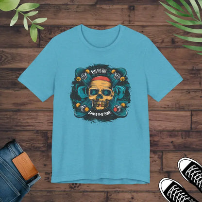 Conquer Streets with Unisex Jersey Skull Tee - Heather Aqua / s T-shirt