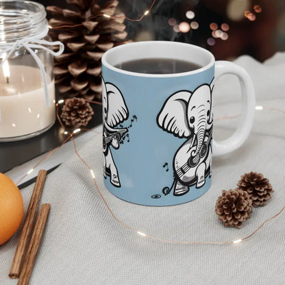 Rock your Mornings with a Fun Elephant Playing Guitar Mug - 11oz