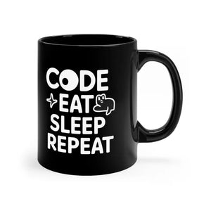 Eat Sleep Code Black Coffee Mugs for Programmers - Dipaliz - 11oz
