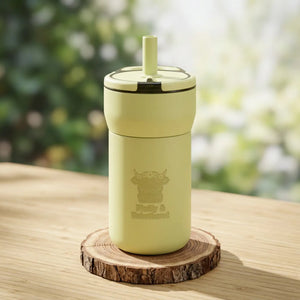 Kids 12oz Leakproof Straw Tumbler, Engraved Cute Cow Design - Tumblers