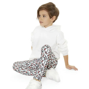 Youth Leggings White Abstract Pattern Blue Activewear - Dipaliz - 11/12 Years
