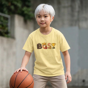 Kids ?Boss’ Graphic Tee - Crown & Trophy Design - T-shirts
