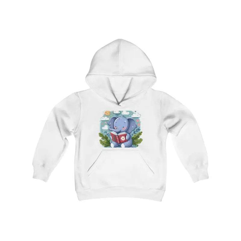 Cozy Up with the Kids Elephant Book Hooded Sweatshirt - White / s Clothes