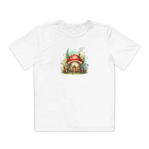 Kids Mushroom Cottage T‑shirt Cute Woodland Fairy House Tee for Youth - T-shirts - s