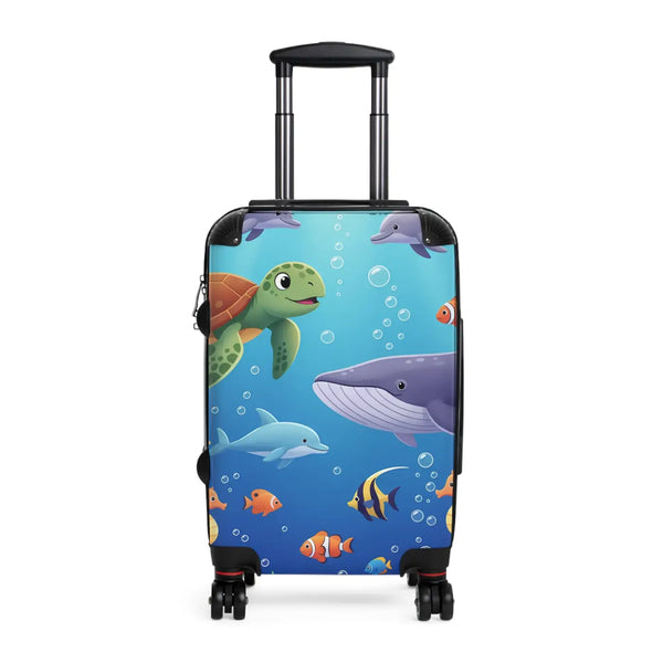 Kids Ocean Animals Suitcase – Colorful Turtle Whale & Fish Carry-on Luggage - Small / Black - Bags