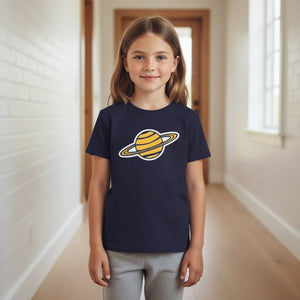 Kids Planet Graphic Tee - Yellow Saturn Space Shirt - T-shirts - s