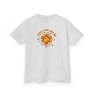 Kids T-shirt, ?Be Kind where you Grow’ Smiling Sunflower Graphic - T-shirts
