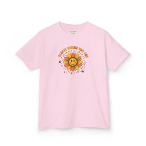 Kids T-shirt, ?Be Kind where you Grow’ Smiling Sunflower Graphic - T-shirts