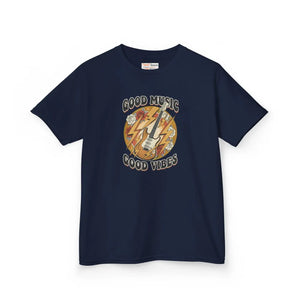 Kids T‑shirt, ?Good Music Good Vibes’ Retro Lightning Bolt Graphic - T-shirts