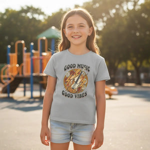 Kids T‑shirt, ?Good Music Good Vibes’ Retro Lightning Bolt Graphic - T-shirts - s