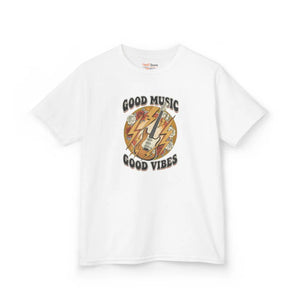 Kids T‑shirt, ?Good Music Good Vibes’ Retro Lightning Bolt Graphic - T-shirts