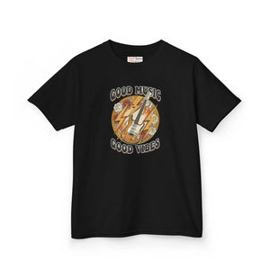 Kids T‑shirt, ?Good Music Good Vibes’ Retro Lightning Bolt Graphic - T-shirts
