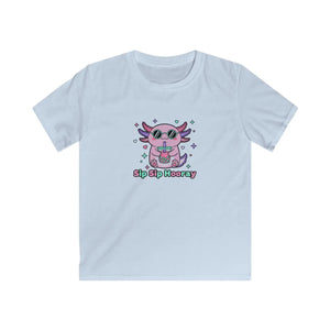 Kids Tee, Cute Pink Axolotl ?Sip Sip Hooray’ Graphic Shirt - T-shirts