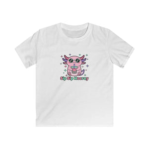 Kids Tee, Cute Pink Axolotl ?Sip Sip Hooray’ Graphic Shirt - T-shirts