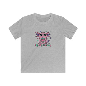 Kids Tee, Cute Pink Axolotl ?Sip Sip Hooray’ Graphic Shirt - T-shirts