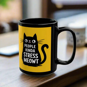 Stress Meowt Black Ceramic Mug - Relaxation Style - Dipaliz - Mugs
