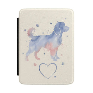 Kindle Case - Watercolor Dog Heart Cover for Lovers Cute Paw Print E-reader Sleeve - Tablet Computer Back Covers