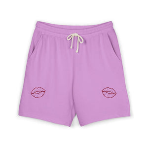 Kiss Accent Fleece Sweat Shorts, Pink Cozy Lounge with Lip Patch
