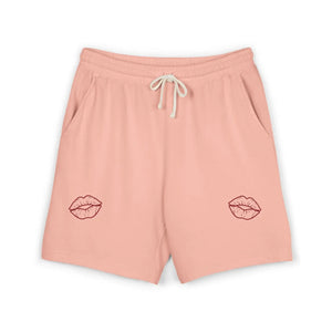 Kiss Accent Fleece Sweat Shorts, Pink Cozy Lounge with Lip Patch