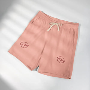 Kiss Accent Fleece Sweat Shorts, Pink Cozy Lounge with Lip Patch