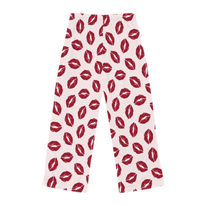 Kiss Print Pajama Pants, Women’s Red Lip Loungewear - Pajamas