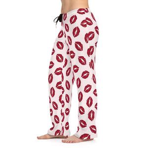 Kiss Print Pajama Pants, Women’s Red Lip Loungewear - Pajamas