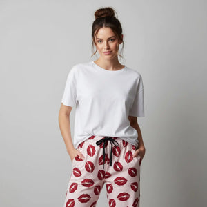 Kiss Print Pajama Pants, Women’s Red Lip Loungewear - Pajamas