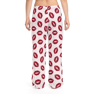 Kiss Print Pajama Pants, Women’s Red Lip Loungewear - Pajamas