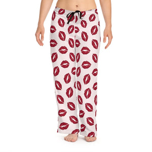 Kiss Print Pajama Pants, Women’s Red Lip Loungewear - Pajamas